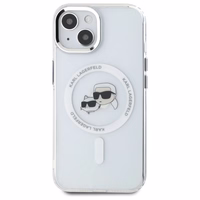 Karl Lagerfeld IML Metāla Karl&Choupette galva MagSafe apvalks iPhone 15 - balts