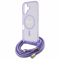 Guess soma pāri plecam viedtālruņa apvalks Cord Script MagSafe iPhone 16 – violets