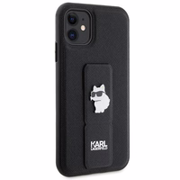 Karl Lagerfeld Gripstand Saffiano Choupette Pins viedtālruņa apvalks iPhone 11 / Xr - melns
