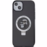 Karl Lagerfeld KLHMP15MHMRSKCK iPhone 15 Plus 6.7" melns/melns cietais apvalks ar gredzena statīvu Karl&Choupette Magnētiskais