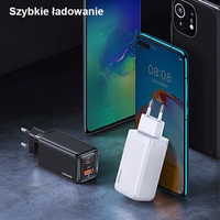 USAMS tīkla lādētājs 1xUSB-C+1xUSB T47 65W PD ātrā uzlāde Super Si CC153TC02 (US-CC153) balts (tikai galviņa)