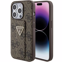 Guess Grip Stand 4G Triangle Strass viedtālruņa apvalks iPhone 15 Pro - brūns