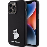 Karl Lagerfeld Silikona Choupette Metal Pin apvalks viedtālrunim iPhone 15 Pro - rozā