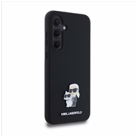 Karl Lagerfeld Silikona Karl&Choupette Metal Pin viedtālruņa apvalks Samsung Galaxy A35 - melns