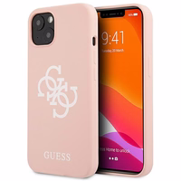 Guess GUHCP13SLS4GWPI iPhone 13 mini 5.4 silikona 4G logotipu kietais apvalks - rozā