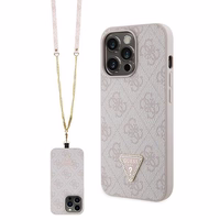Guess GUHCP13LP4TDSCPP apvalks iPhone 13 Pro / 13 - rozā krustenisks 4G metāla logotips