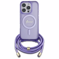 Guess Crossbody Cord Uzraksts Magnētiskais viedtālruņa apvalks iPhone 16 Pro - violets