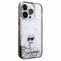 Karl Lagerfeld Liquid Glitter Choupette viedtālruņa apvalks iPhone 14 Pro - caurspīdīgs