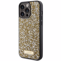 Guess Rhinestone Metāla Logotips viedtālruņa apvalks iPhone 15 Pro - dzeltens