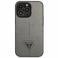 Guess Saffiano trīsstūra logotipa viedtālruņa apvalks iPhone 13 Pro / 13 6.1" - sudraba