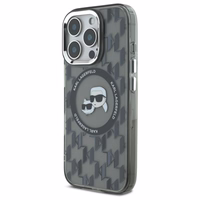 Karl Lagerfeld IML Monogramma Karl & Choupette Head Magnētiskais viedtālruņa apvalks iPhone 16 Pro - melns