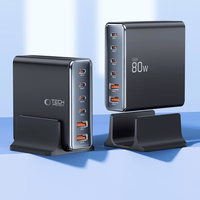 Tech-protect DC80W-GAN 6-PORT PD80W/QC3.0 uzlādes stacija - melna