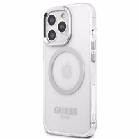 Guess Metal Outline Magnētiskais MagSafe viedtālruņa apvalks iPhone 13 Pro / iPhone 13 - sudraba