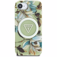 Guess IML Metal Glitter Flowers Triangle magnētiskais viedtālruņa apvalks iPhone 16e - zaļš