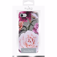 PURO Glam Geo Flowers - maciņš iPhone SE (2022/2020) / 8/7 / 6s (rozā Peonies)