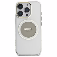Guess IML Metal Colored Circle Classic Logo Magnētiskais viedtālruņa apvalks iPhone 16 Pro Max - pelēks