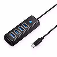 Orico PW4U-C3 USB-C / 4x USB-A 3.0 Hub - melns