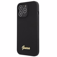 Guess GUHMP13XLSLMGBK viedtālruņa apvalks iPhone 13 Pro Max 6.7" melns cietais silikona ar zelta logotipu MagSafe