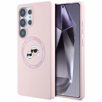 Karl Lagerfeld silikona dubulto galvu un apļa magnētiskais Samsung Galaxy S25 Ultra viedtālruņa apvalks rozā