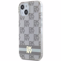 DKNY IML rūtainais mono raksts un drukātas svītras Magnētiskais viedtālruņa apvalks iPhone 15 Plus / 14 Plus - bēša