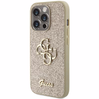 Guess Glitter Script Big 4G viedtālruņa apvalks iPhone 15 Pro – zeltains