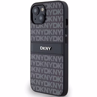DKNY Ādas mono svītra un metāla logotips viedtālruņa apvalks iPhone 15 Plus / 14 Plus - melns