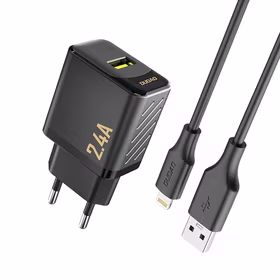 Dudao A23LEU 2.4A GaN EU USB-A Wall Lādētājs with USB-A to Lightning Kabelis - Melns