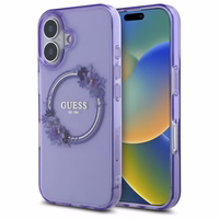 Guess IML Ziedu Vainags Magnētiskais viedtālruņa apvalks iPhone 16 - violeta