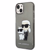 Karl Lagerfeld mirdzošs Karl&Choupette viedtālruņa apvalks iPhone 14 Plus - melns