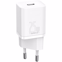 Baseus Si USB-C 25W 3A ātrās uzlādes lādētājs ar USB-C / USB-C 1m kabeli - balts