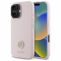Guess Silicone Logo Strass 4G viedtālruņa apvalks iPhone 16 - gaiši rozā