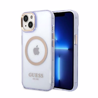 Guess GUHMP14SHTCMU iPhone 14 6.1" violeta/violeta cietais apvalks Zelta kontūra Caurspīdīgs Magnētiskais