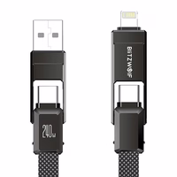 Blitzwolf BW-HDC7 4-in-1 USB+C+Zibens kabelis 240W 1,2 m (melns)