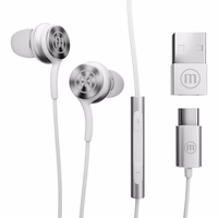 Maxell XC1 USB-C wired headphones with USB-A adapter balts