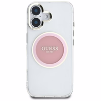 Guess IML Metal Colored Circle Classic Logo Magnētiskais viedtālruņa apvalks iPhone 16 - rozā
