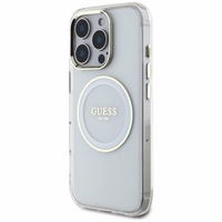Guess IML Metal Colored Circle Classic Logo Magnētiskais viedtālruņa apvalks iPhone 16 Pro - balts