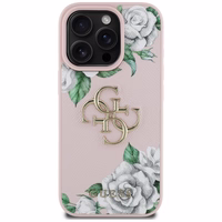 Guess Grained Roses Big 4G logo viedtālruņa apvalks iPhone 16 Pro Max - rozā