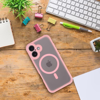 FULL MATTE MAG COVER viedtālruņa apvalks, saderīgs ar MagSafe, paredzēts IPHONE 16 Plus gaiši rozā