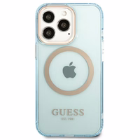 Guess Gold Outline caurspīdīgs Magnētiskais MagSafe viedtālruņa apvalks iPhone 13 Pro / iPhone 13 - zils