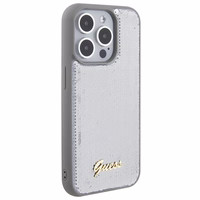 Guess Sequin Script Metal viedtālruņa apvalks iPhone 15 Pro Max - sudraba