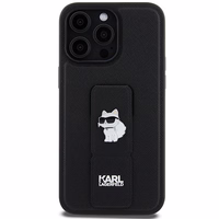 Karl Lagerfeld Gripstand Saffiano Choupette Pins viedtālruņa apvalks iPhone 13 Pro / 13 - melns