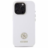 Guess Silicone Logo Strass 4G viedtālruņa apvalks iPhone 16 Pro Max - balts