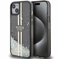 Guess Liquid Glitter Gold Stripes viedtālruņa apvalks iPhone 15 Plus / 14 Plus - melns