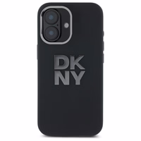 DKNY Liquid Silicone Metal Logo viedtālruņa apvalks iPhone 16 - melns