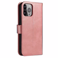 Magnet Case elegants grāmatas tipa apvalks ar statīvu iPhone 13 Pro Max rozā