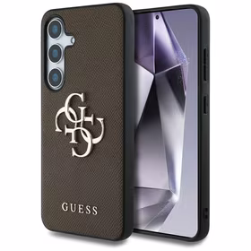 Guess Grained Big 4G Logo Small Classic Logo viedtālruņa apvalks Samsung Galaxy S25 Plus brūns