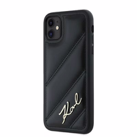 Karl Lagerfeld Diagonal Quilted Script apvalks viedtālrunim iPhone 11 / Xr - melns