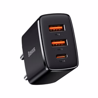 Lādētājs Baseus Compact Quick Charger, 2xUSB, USB-C, PD, 3A, 30W (melns)