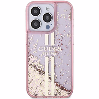 Guess Liquid Glitter Gold Stripes viedtālruņa apvalks iPhone 15 Pro - rozā
