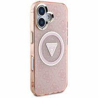 Guess IML Metal Glitter 4G Circle Triangle magnētiskais viedtālruņa apvalks iPhone 16 - rozā